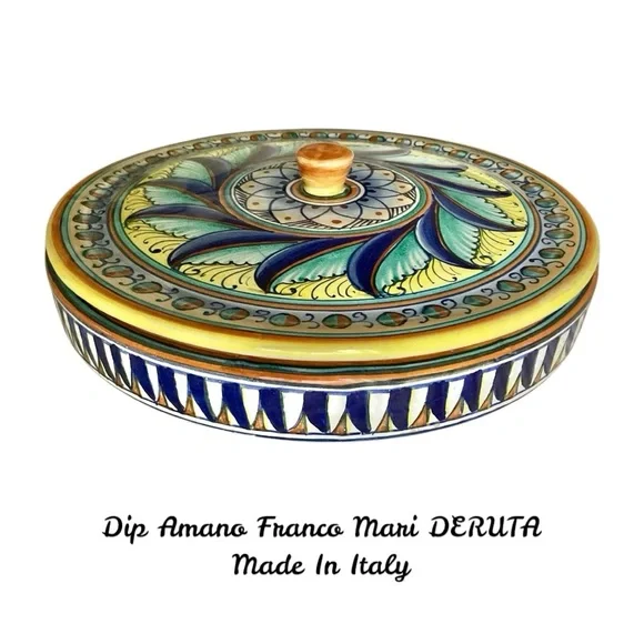 Stunning Vintage Signed Franco Mari DERUTA Bowl w/Matching Lid Made In Italy - Picture 3 of 12